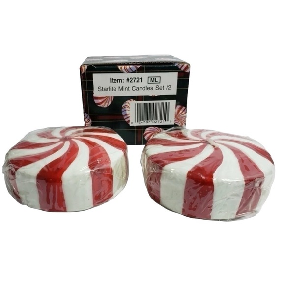Starlite Peppermint Candy Candle Set 2 Red & White Mint Candles #2721 NIB - Picture 1 of 7